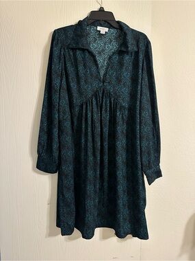 Seraphine Green and black Floral Long-Sleeve Maternity Dress, Size 16